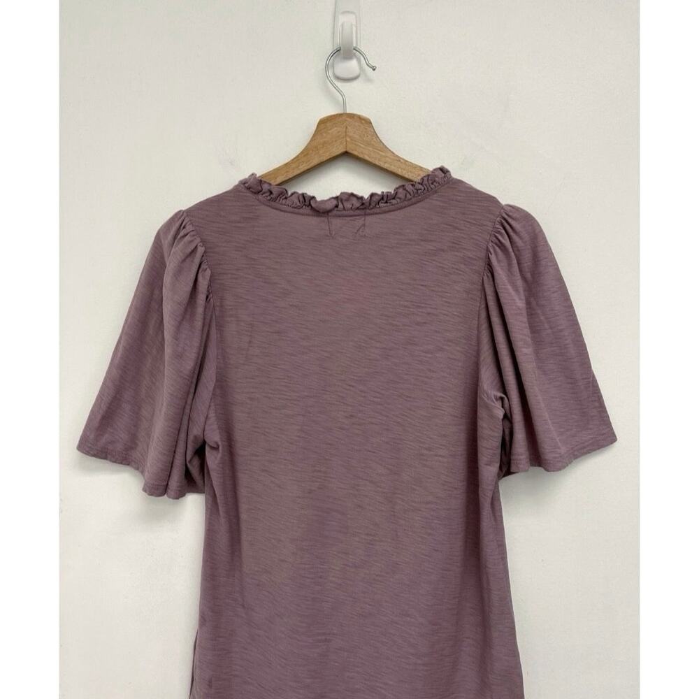 Nation LTD Tierra Flirty Flutter Sleeve V-Neck Short Sleeve Slub Cotton Tee-Med - Picture 5 of 14